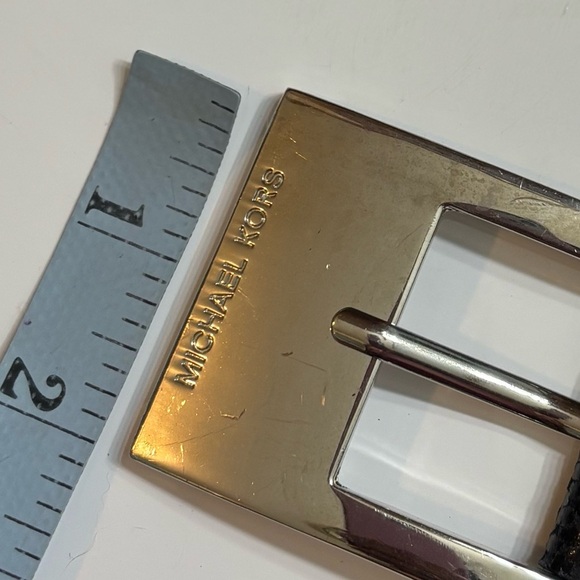 Michael Kors Black Snakeskin Embossed Leather Belt Silver Buckle Size Small - Picture 9 of 11